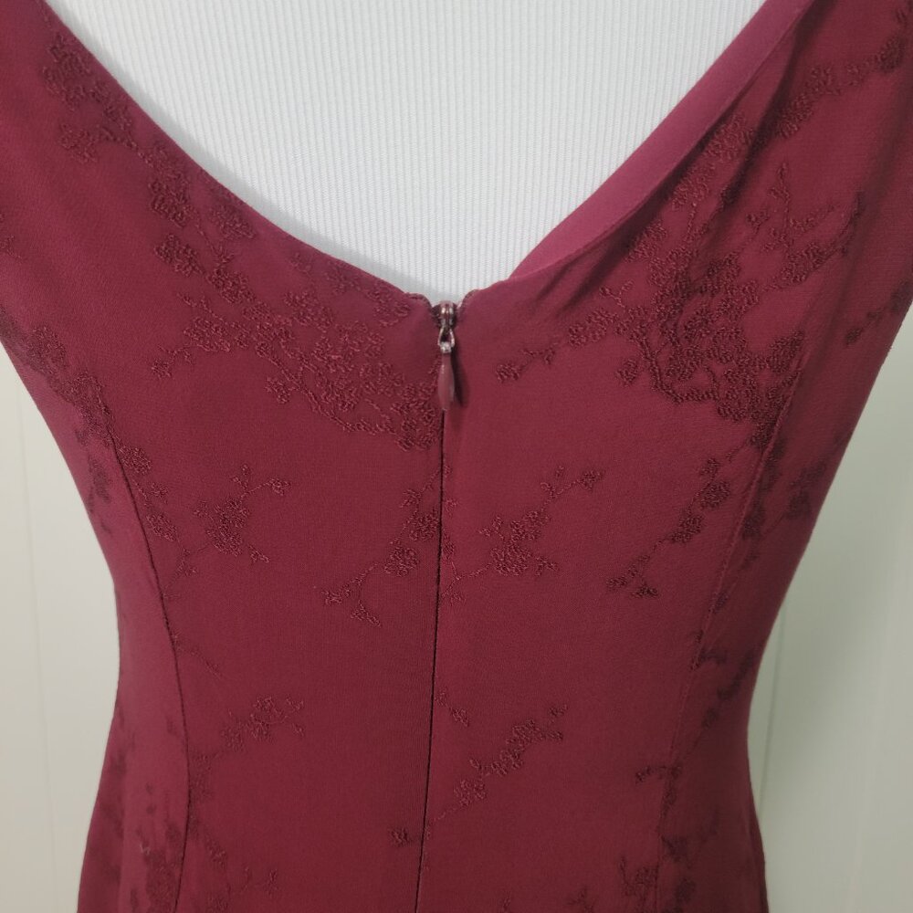 Vtg Ann Taylor Y2k Whimsigoth Floral Embroidered Sheer Maroon Sheath MaxiDress 8 - Picture 7 of 16